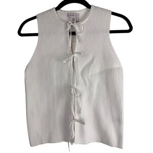 Sincerely Jules Cream Ribbed Tie Front Sweater Vest Top Coquette XS NWT
